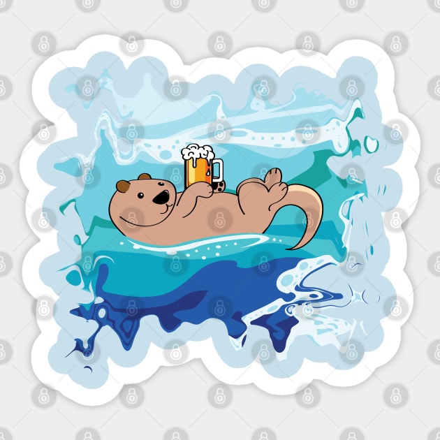 sea otter drinking beer Sticker by Brash Ideas